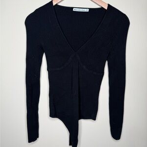 Abercrombie & Fitch Women’s Ribbed Black V Neck Long Sleeve Body Suit. XS.